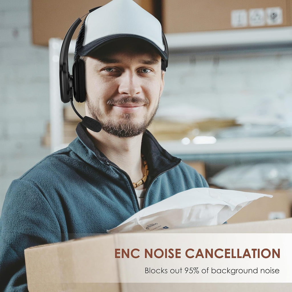 Trucker Bluetooth Headset with Noise Canceling Microphone, 60H Wireless On-Ear U155