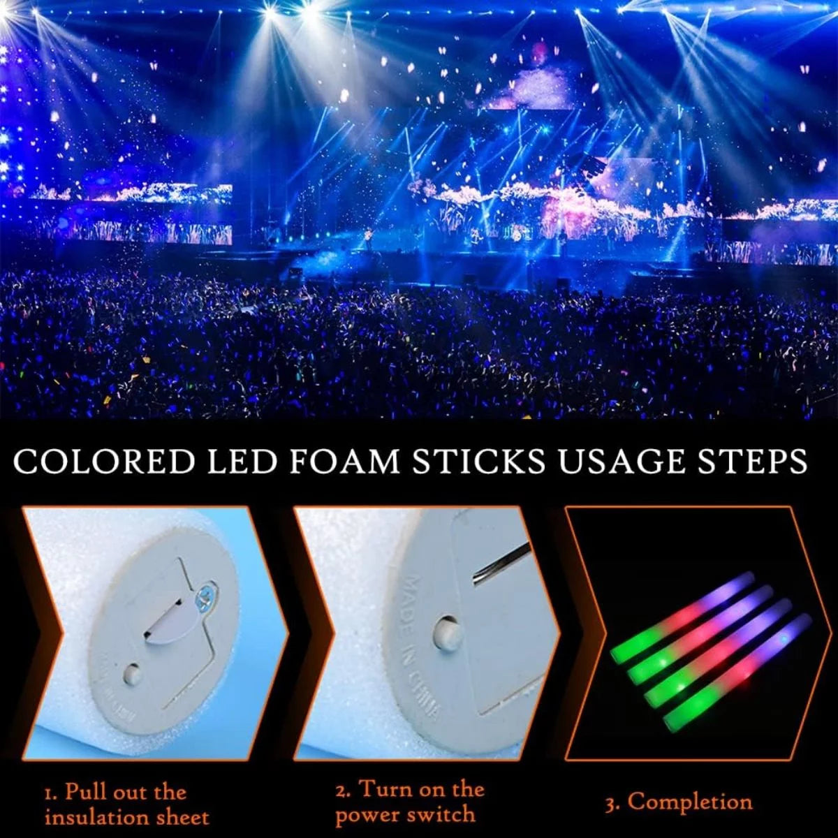 WSYW 100 PCS LED Foam Glow Sticks 18 inch Multi-Color D4553