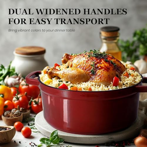 Overmont Enameled Cast Iron Dutch Oven 5QT with Lid and Potholders P525160
