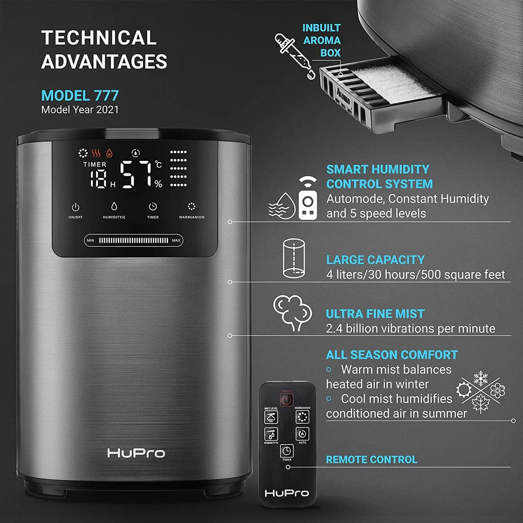 Hupro Premium Humidifier for Large Room Home Bedroom 4L, Top Fill Cool & Warm Air Ultrasonic X467