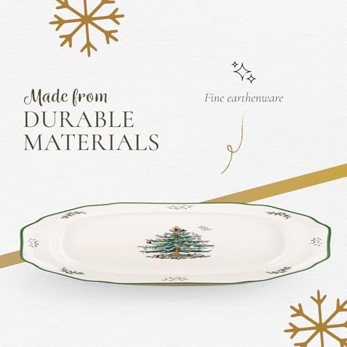 Spode Christmas Tree Sculpted Octagonal Platter, 14-Inch Holiday Serving Dishwasher & Microwave Safe Q207241