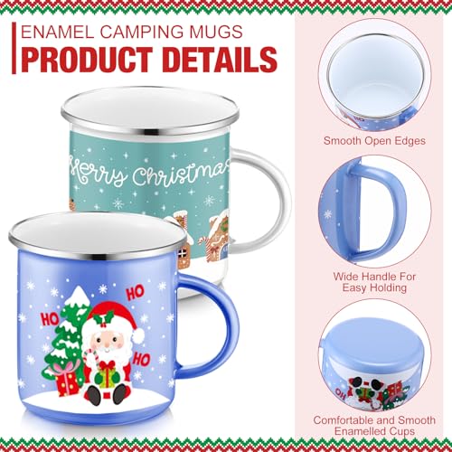 Sliner 16 Pcs Christmas Enamel Mugs 12 oz Coffee Mug Set Z53423