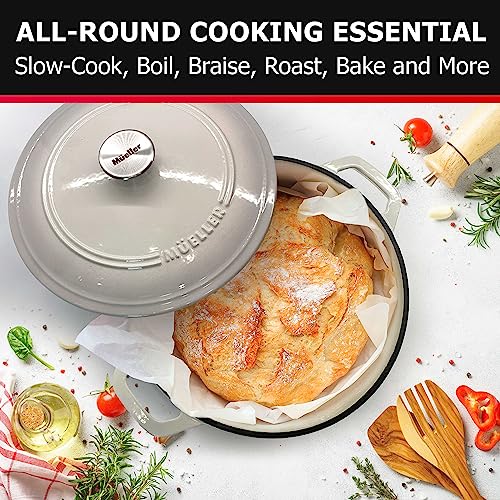 Mueller 6qt Enameled Cast Iron Dutch Oven with Lid, Oven-Safe to 500°F, White N219