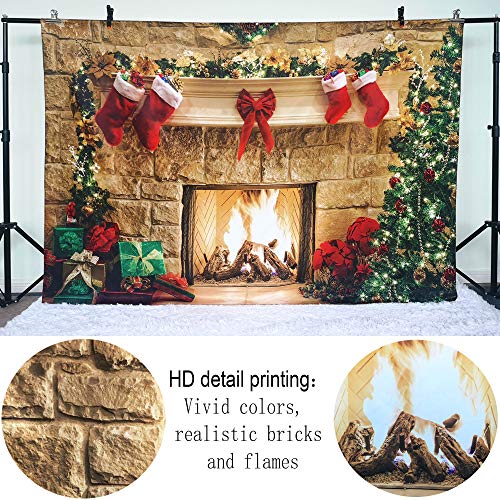 7x5ft Christmas Fireplace Backdrop for Photography Party Decor B101449