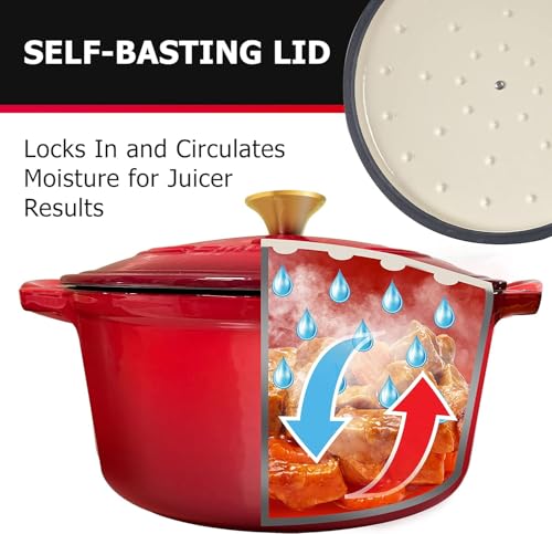 Mueller 6qt Enameled Cast Iron Dutch Oven with Lid, Oven-Safe to 500°F, White N219