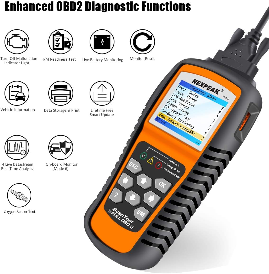 NEXPEAK NX501 OBD2 Scanner Enhanced Code Reader for All OBDII Vehicles After 1996 I28366