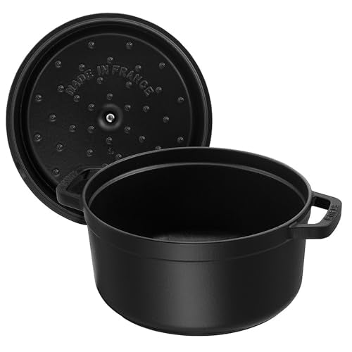 STAUB Cast Iron Dutch Oven 5.5-qt Round Cocotte, Black Matte P4487