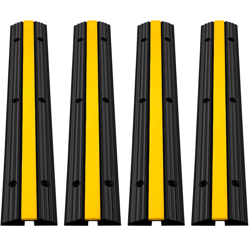 VEVOR 4 Pack of 1-Channel Rubber Cable Protector Ramps Heavy Duty 22046lbs Load Capacity Cable Wire Cord Cover Ramp Speed Bump Driveway Hose Cable Ramp Protective Cover