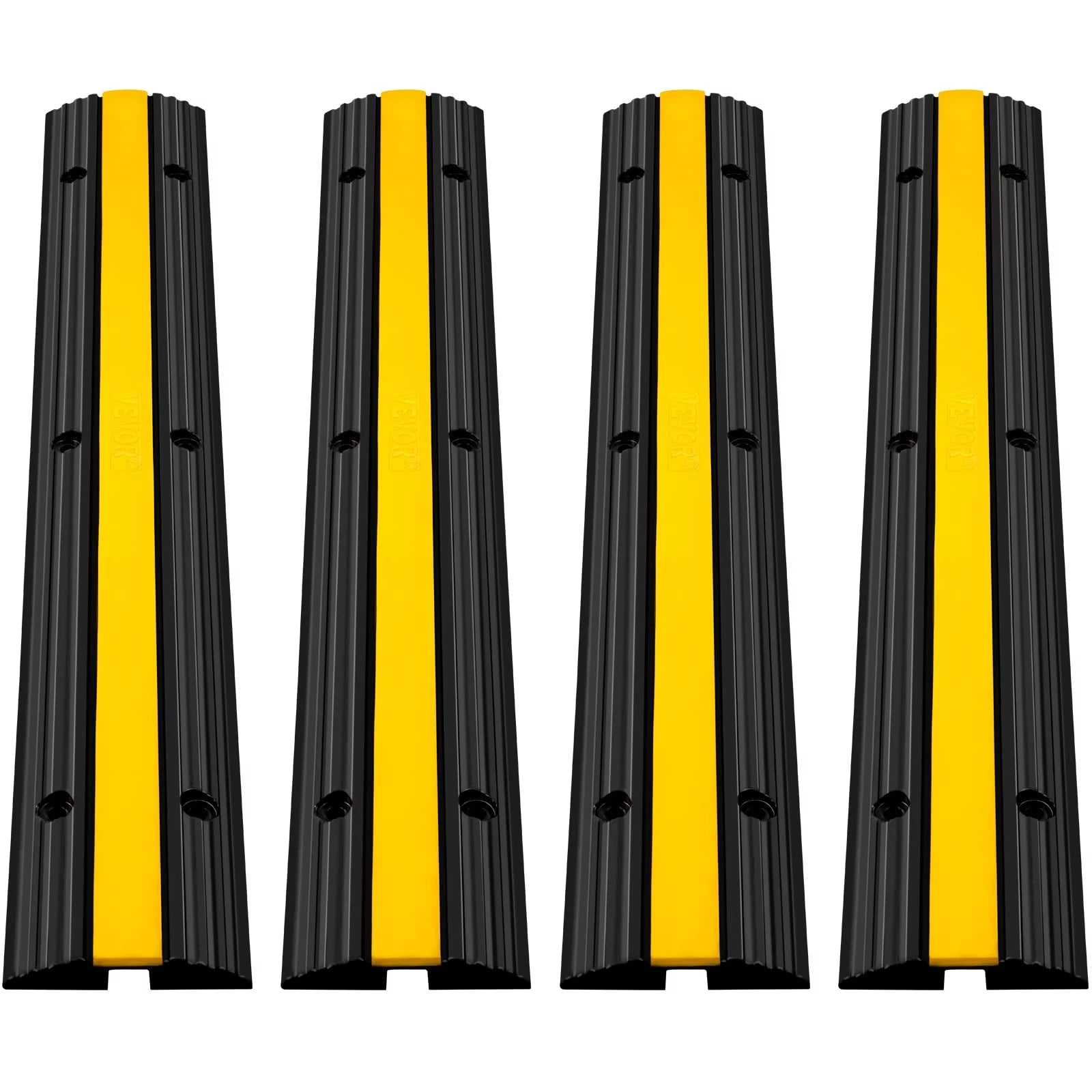 VEVOR 4 Pack of 1-Channel Rubber Cable Protector Ramps Heavy Duty 22046lbs Load Capacity Cable Wire Cord Cover Ramp Speed Bump Driveway Hose Cable Ramp Protective Cover