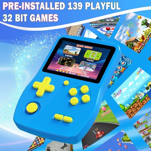 Great Boy 32 Bit Handheld Game Console with 139 Games, 3.0 Inch IPS Screen, Blue G9348