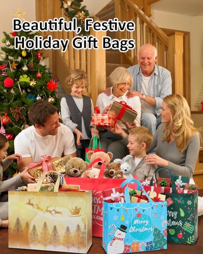 Christmas Gift Bags Assorted Sizes 12PC with Handles, Heavy Duty Non-Woven T61434