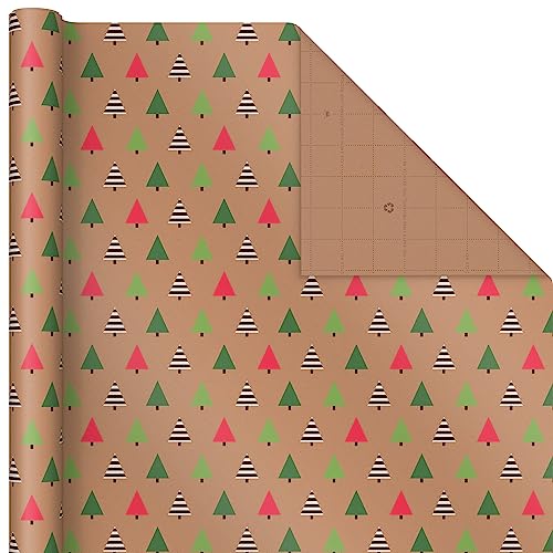 Hallmark Christmas Wrapping Paper Rolls, Brown Kraft Holiday Gift Wrap, 3-Pack W846520