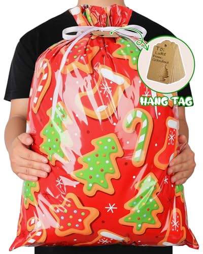 Christmas Gift Bags Assorted Sizes, 22pcs Drawstring Reusable Plastic D786