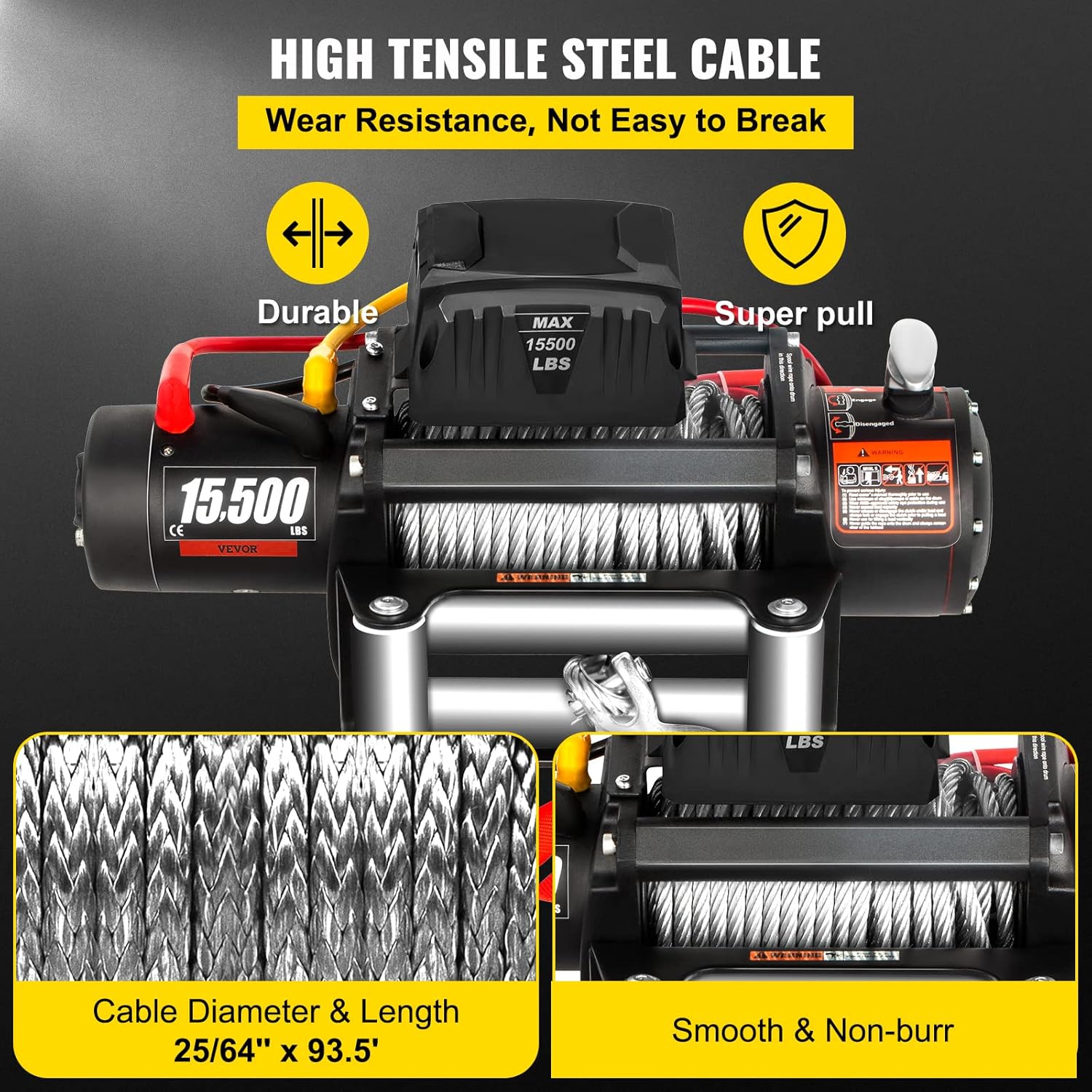 VEVOR Electric Winch 15500lb Truck Winch with Wireless Remote Control B633