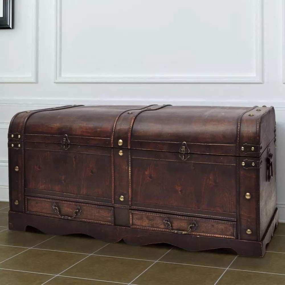Wooden Storage Trunk with Hinged Lid for Home Decor L39598