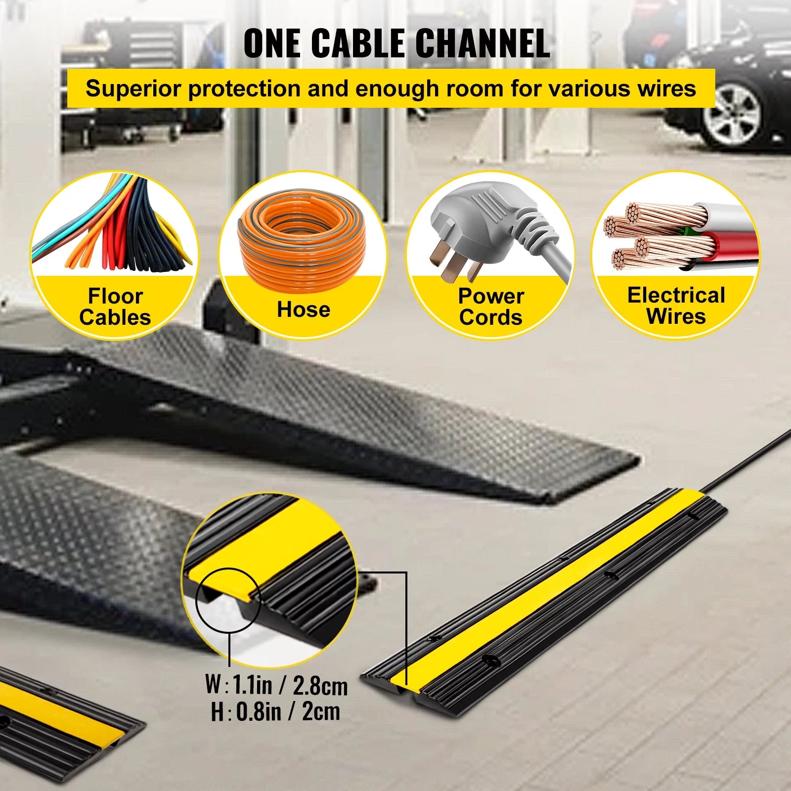 VEVOR 4 Pack 1-Channel Rubber Cable Protector Ramp Heavy Duty 22046lbs C6843