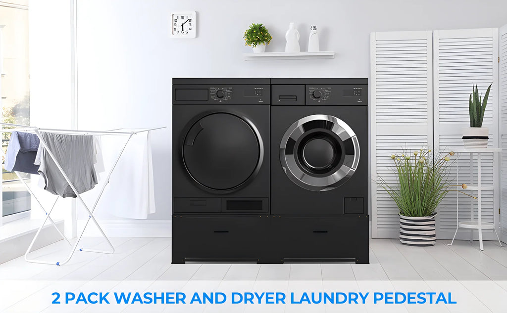 2 Pack Inlife Laundry Pedestals 28"x29" Stainless Steel Black V968
