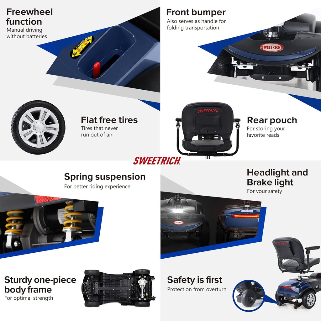 4-Wheel Compact Travel Electric Mobility Scooter for Seniors, 300 lbs Capacity, Foldable X8623
