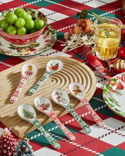 Christmas Tree Ceramic Spoons, Set of 6, Espresso & Dessert T96458