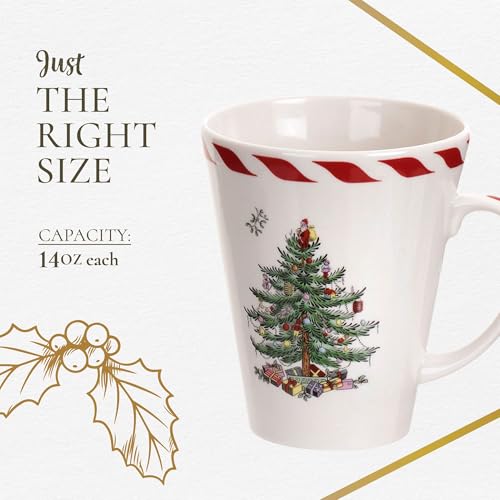 Spode Christmas Tree Peppermint 14oz Mug & Spoon Set (4-Piece) L371800