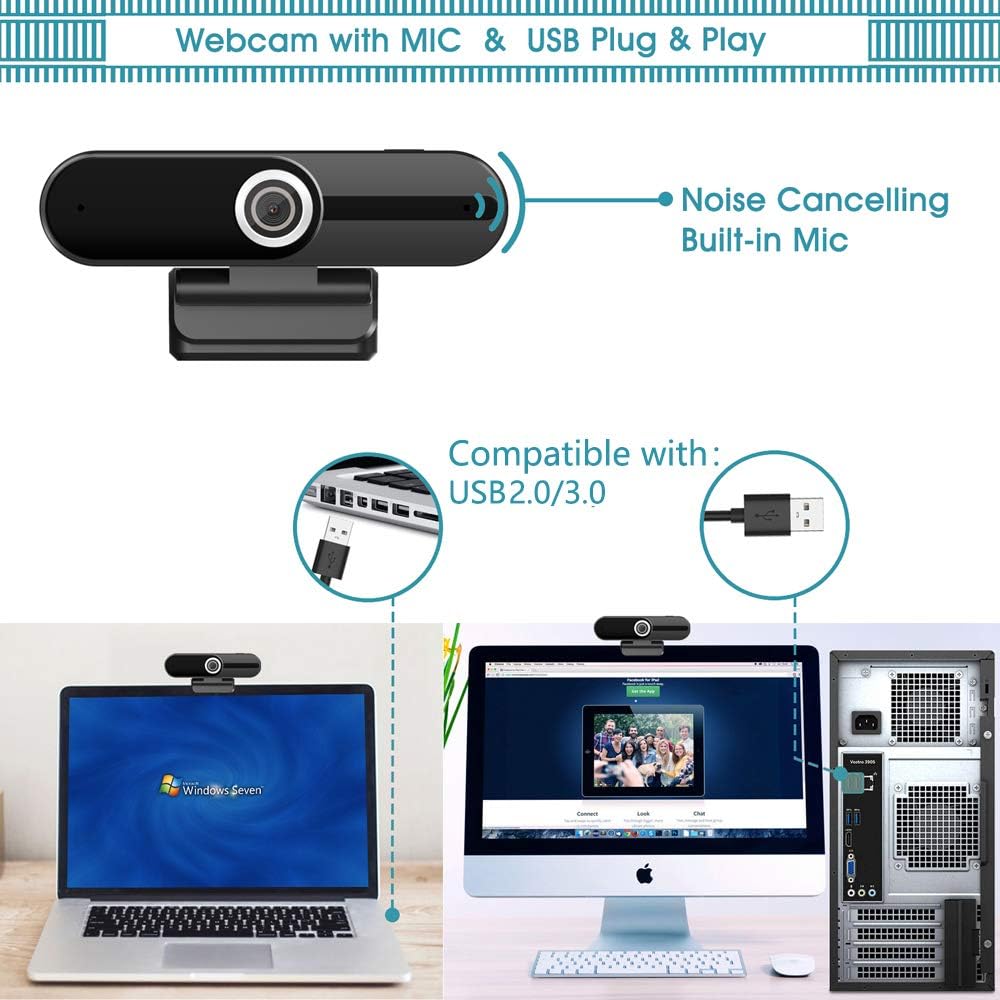 4K Webcam with Microphone and Privacy Cover, 2 Pack O6856
