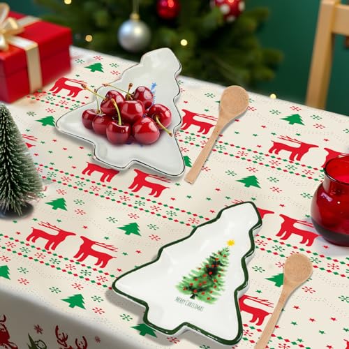 2 Pcs Ceramic Christmas Serving Platters with Wooden Spoon F941