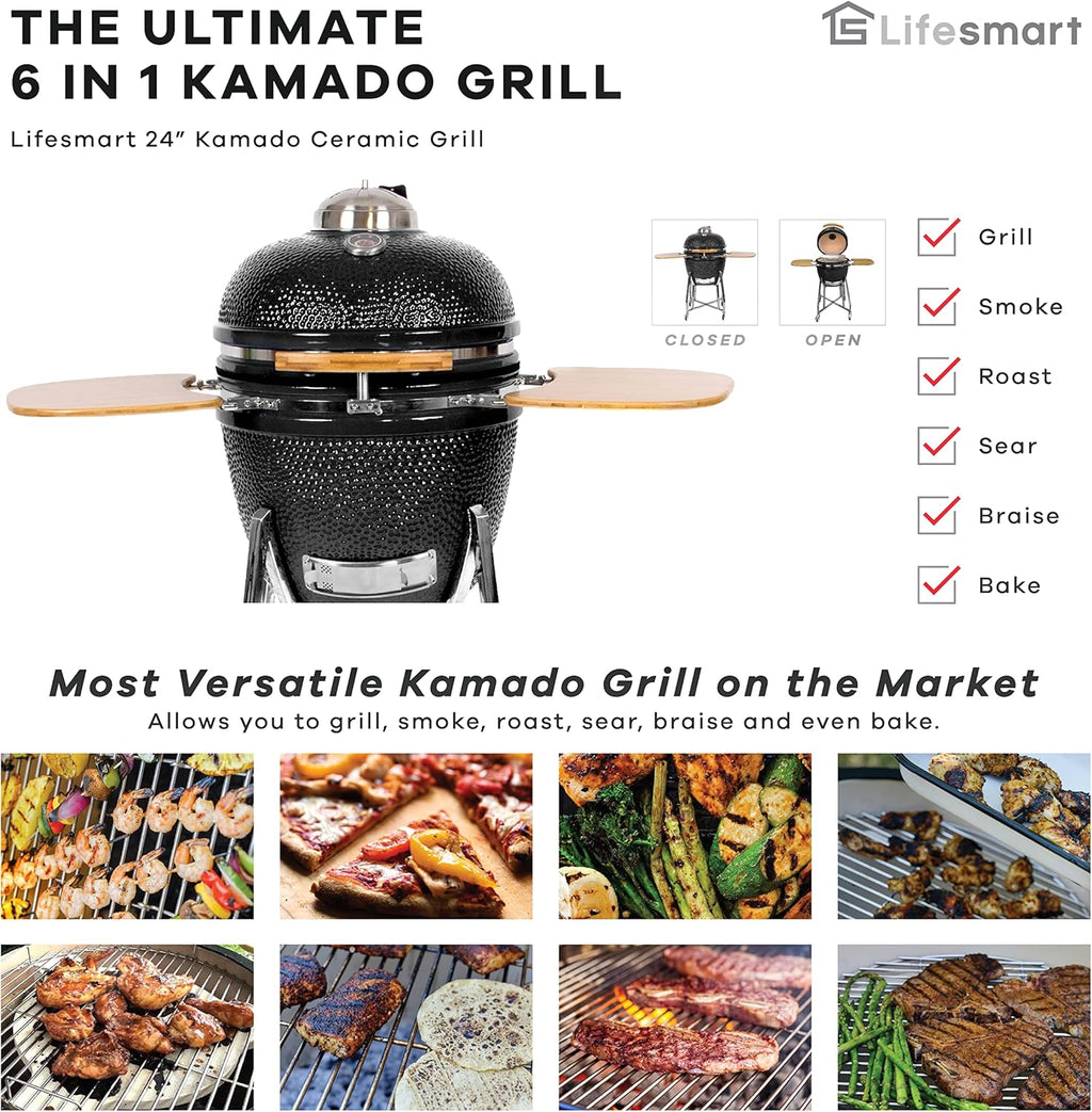 Lifesmart 15 Kamado 6-in-1 Grill with Stainless Steel Cart T234