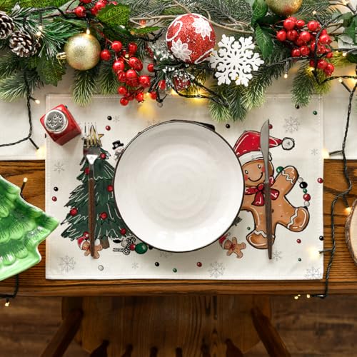 Artoid Mode Snowman Gingerbread Christmas Placemats Set of 4, 12x18 Inch K785