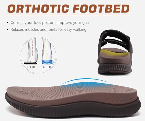 KuaiLu Men's Orthotic Sandals Athletic Recovery Slides with Arch Support Q91398