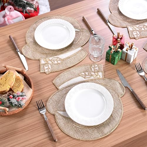 Snowflake Burlap Christmas Placemats Set of 4 for Round Table H634