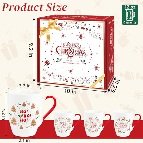 Classic Christmas Coffee Mug Set of 4, 12 oz Ceramic with Gift Box V15146
