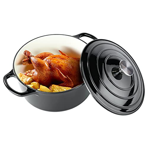 Miereirl 6 Quart Enameled Cast Iron Dutch Oven with Lid, Dark Blue P867
