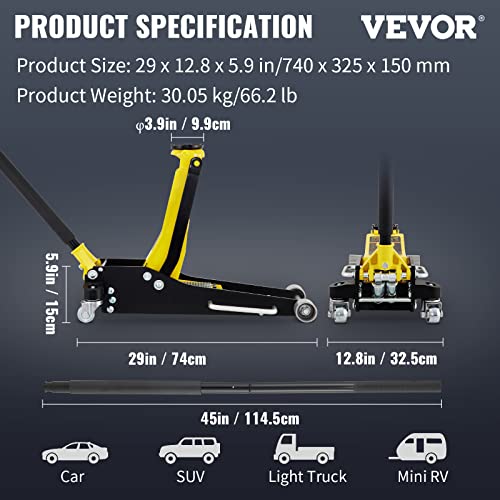 VEVOR 3 Ton Low Profile Aluminum Steel Racing Floor Jack with Dual Pistons Quick Lift Pump T8371
