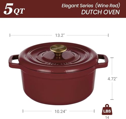 Overmont Enameled Cast Iron Dutch Oven 5QT with Lid and Potholders P525160