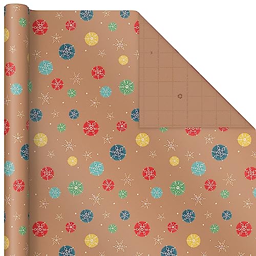 Hallmark Christmas Wrapping Paper Rolls, Brown Kraft Holiday Gift Wrap, 3-Pack B6253