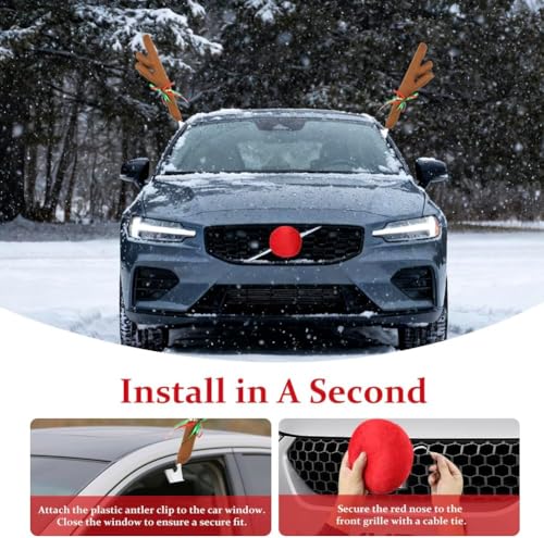 Reindeer Antlers for Cars with Nose, Christmas Car Decorations D2728