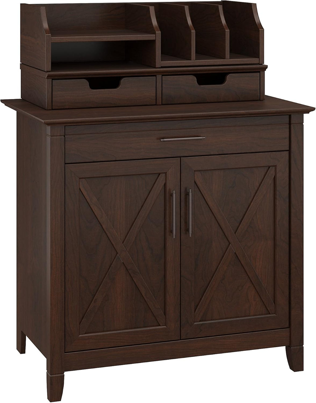 Bush Furniture Key West Secretary Desk With 5 Shelf Bookcase, Washed Gray, Secretary Desk with Desktop Organizers