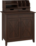 Bush Furniture Key West Secretary Desk With 5 Shelf Bookcase, Washed Gray, Secretary Desk with Desktop Organizers