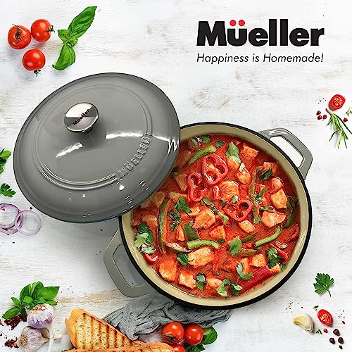 Mueller 6qt Enameled Cast Iron Dutch Oven with Lid, Oven-Safe to 500°F, White N219