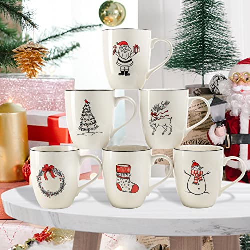 LEHAHA Ceramic Christmas Coffee Mug Set of 6, 16 oz Holiday Drinkware O6901