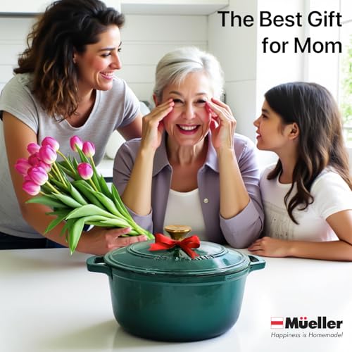 Mueller 6qt Enameled Cast Iron Dutch Oven with Lid, Oven-Safe to 500°F, White N219