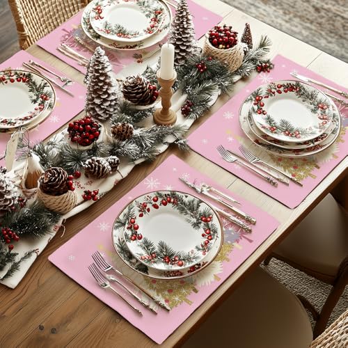 GEEORY Christmas Placemats 12x18 Inch Set of 4, Green Q397