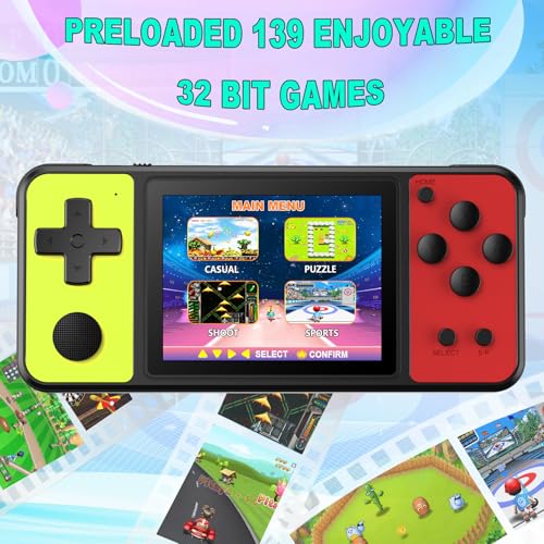 32 Bit Handheld Game Console with 139 Built-in Games, 3.0" IPS Screen, Blue-Red T968340