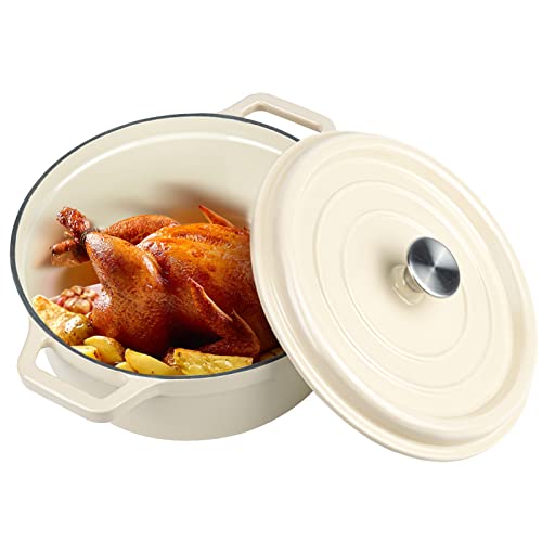 Miereirl 6 Quart Enameled Dutch Oven Pot with Lid, Cast Iron Dutch Oven with Dual Handles for Bread Baking, Cooking, Non-stick Enamel Coated Cookware (Dark Blue)