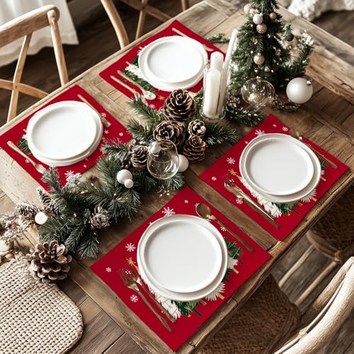 GEEORY Christmas Placemats 12x18 Inch Set of 4, Green Q397