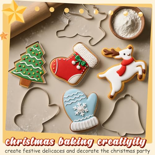 6 Pcs Large Christmas Cookie Cutters Stainless Steel Baking Molds M8080