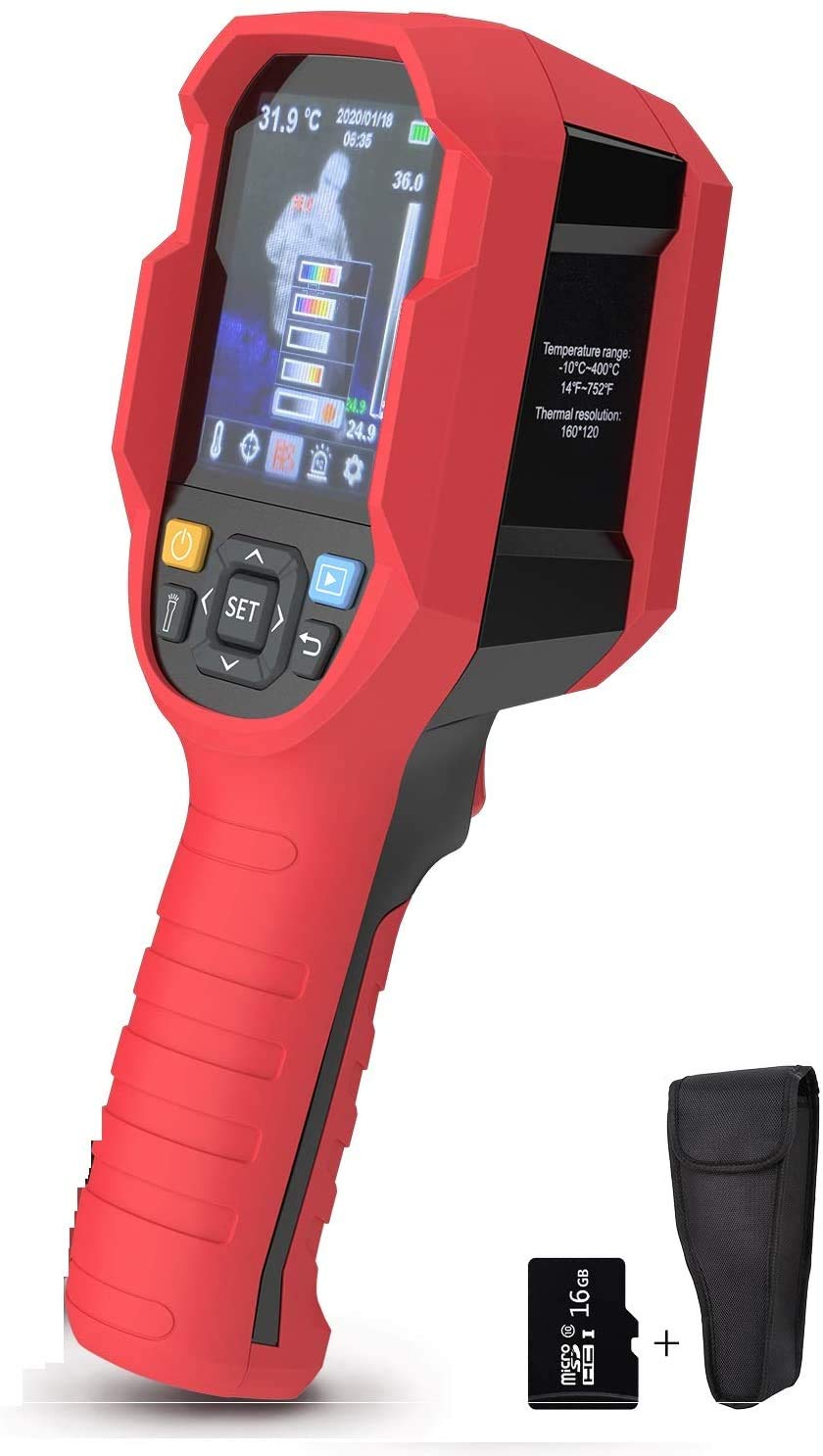 220 x160 IR Infrared Thermal Imager Camera Rechargeable Handheld, 35200 Pixels Temperature Automatic Tracking Thermal Imaging Camera with 3.5” LCD Display, 5 Colors Palette and LED Light