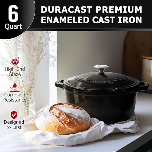 Mueller 6qt Enameled Cast Iron Dutch Oven with Lid, Oven-Safe to 500°F, White N219