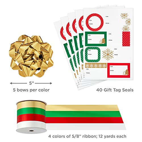 Hallmark Red Green Gold Christmas Wrapping Paper Set with Bows, Ribbon & Gift Tags C86717