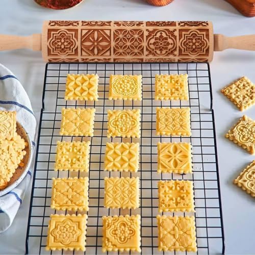 Floral Vine Embossed Wooden Rolling Pin for Baking M158973